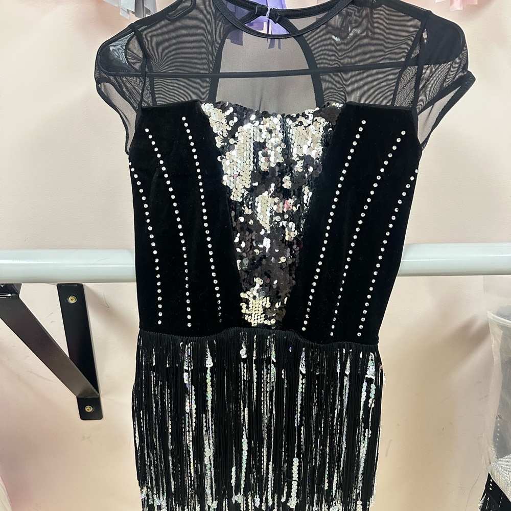 Black and Silver Sequin Fringe Dress